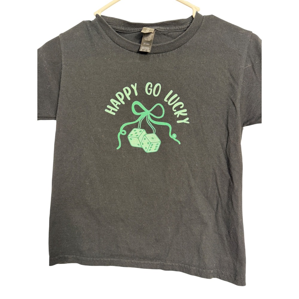 Gildan Happy Go Lucky Dice Graphic T-Shirt Black‎ Youth XS Women XXS Baby Tee